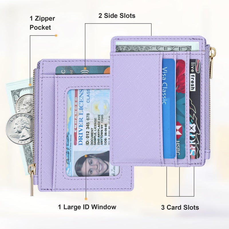 Sodsay Card Case Slim Front Pocket Wallet for Women Credit Card Holder with Keychain(CH Light Purple) - Image 2